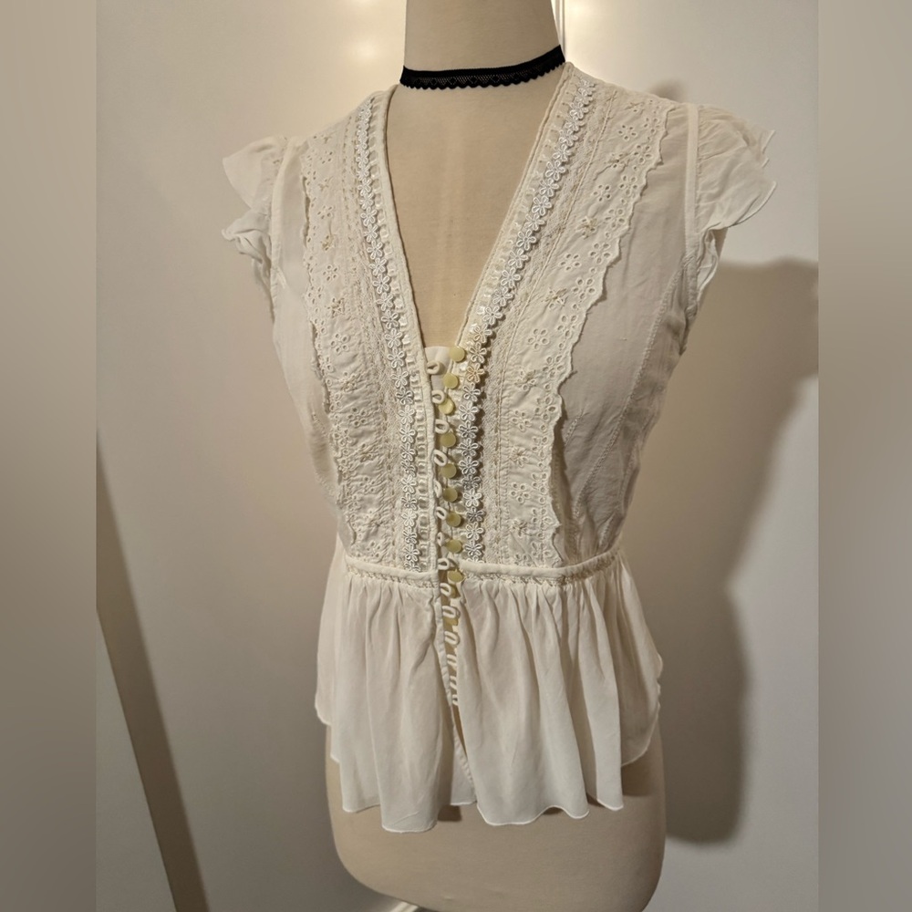 Odille Cream Lace Detail Blouse Anthropologie